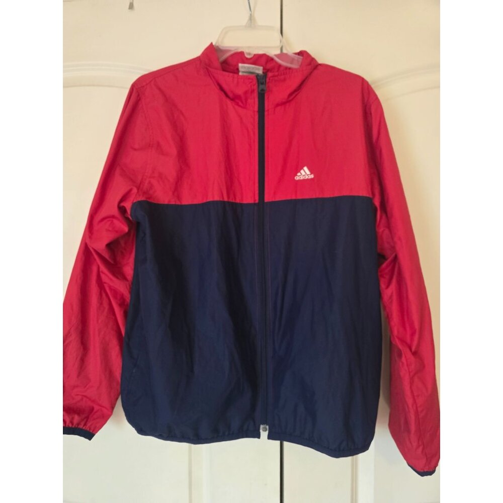 Adidas Vtg Men's Red Blue Full Zip Track Jacket Windbreaker L GUC 3 Stripe